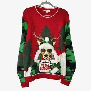 Celebrate Together Camouflage Reindeer Men Fun Ugly Christmas Sweater Size Large